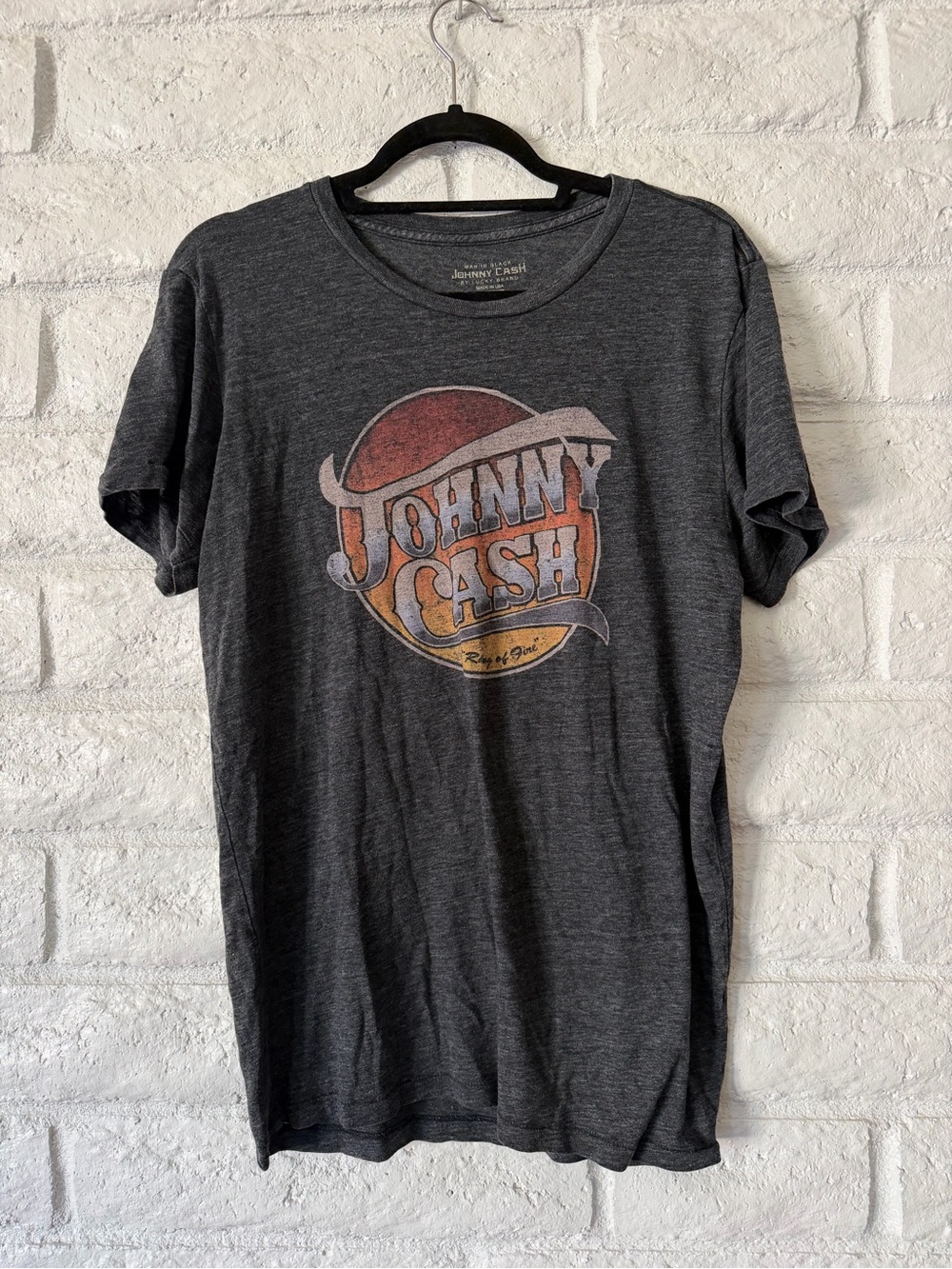 Lucky Brand Charcoal Johnny Cash Graphic Tee with Red & Gold Logo